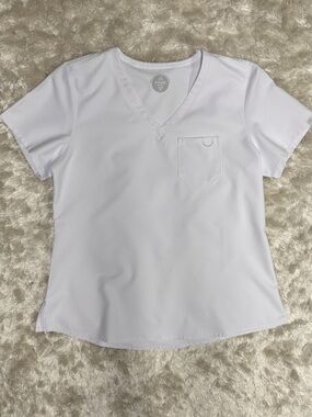 White V-Neck Women's Scrub Top-Short Sleeve-CNA Nursing Student